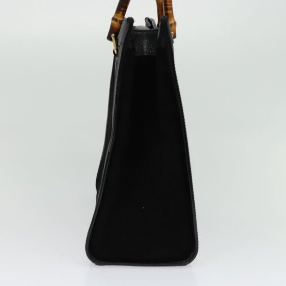 GUCCI Bamboo Hand Bag Suede Leather Black Gold 002 1186 0260 Auth bs28646 - Picture 5 of 16